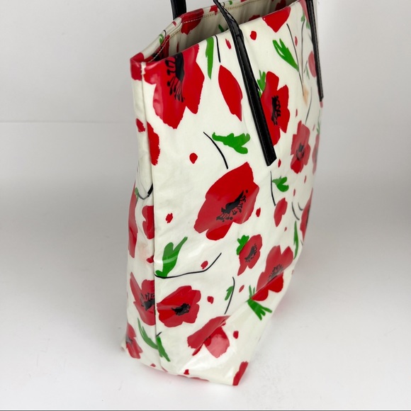 Kate Spade Red Poppy Flower Faux Patent Tote Shopper Vinyl Bag - Picture 3 of 8